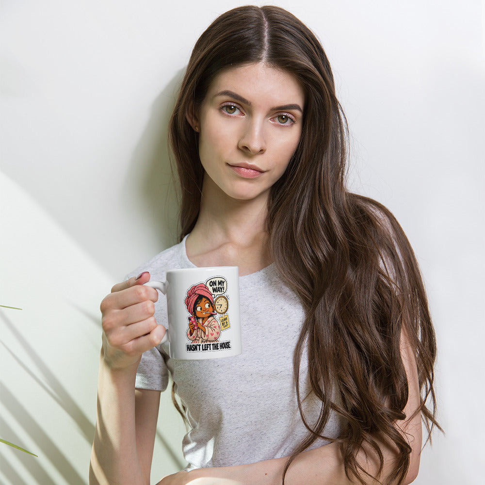 On-My-Way Faye Mug by Brain Rot Bunch, lifestyle photo